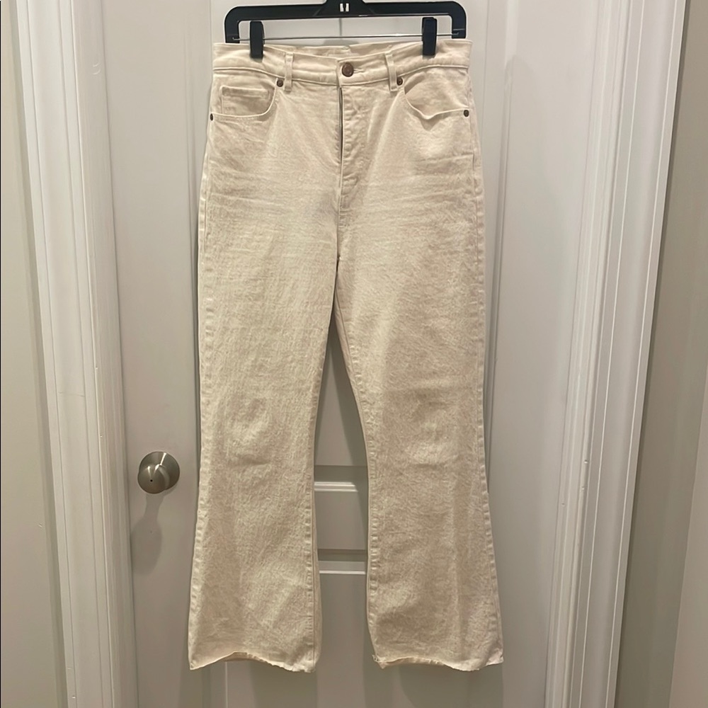 LOFT Cream Flare Wide Leg Jeans